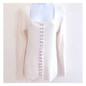 Amelie Boutik, Buckle Embellished Square Neck Ribbed Sweater